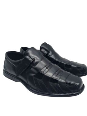 Stacy Adams Bayden Fisherman Sandals Mens 11 Black Faux Leather Casual Cruise